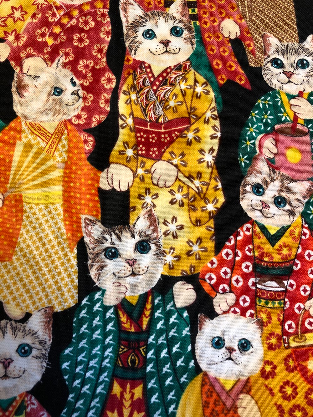 “Kitties in Kimonos” vintage fabric SCRUNCHIE