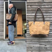 Image 2 of XL waxed canvas tote bag with leather handles and bottom / canvas market bag / laptop bag COLLECTION
