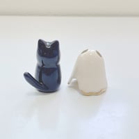 Image 5 of Glow in dark Black Kitty Cat With Ghost Mask Ceramic Figurine 