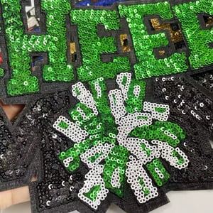 Image of Cheer Mom Sequin Pom Pom Iron On Patch