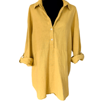 Image 2 of Yellow Tahari Linen Button Up Shirt Dress Tunic - Size L -Beach 