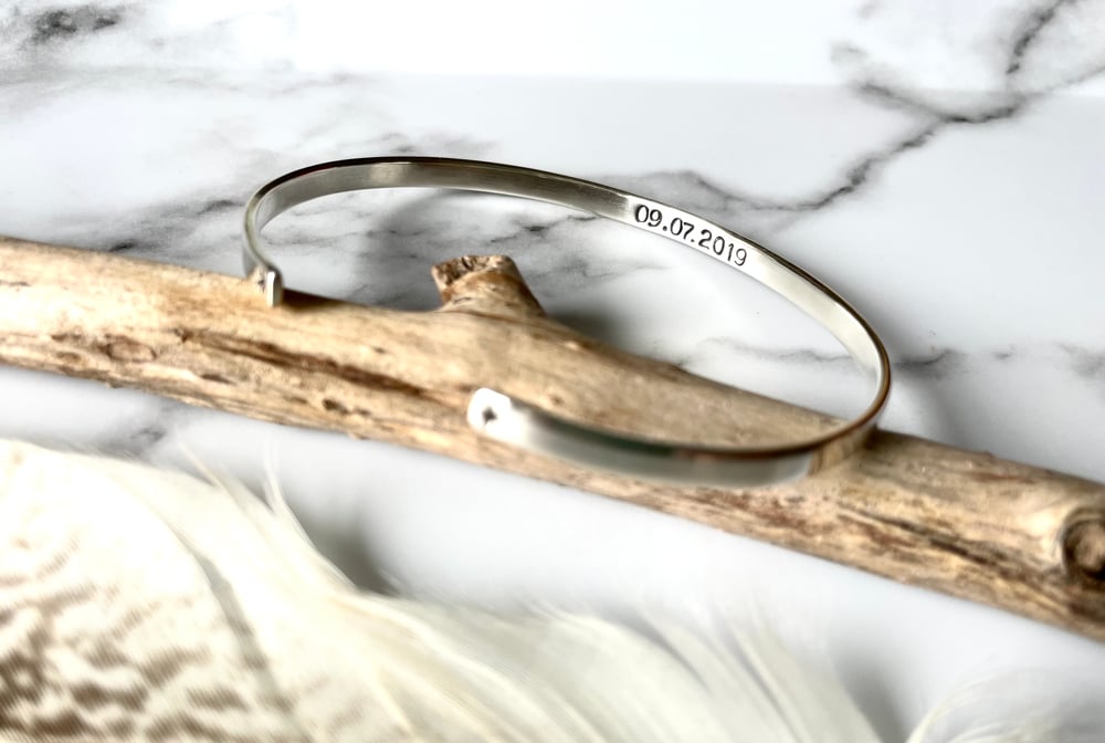 Handmade Sterling Silver Coordinates Special Date Cuff Bracelet 925