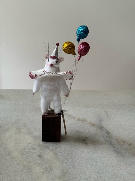 Image of Bella Bubbles the clown mouse  faux taxidermy 