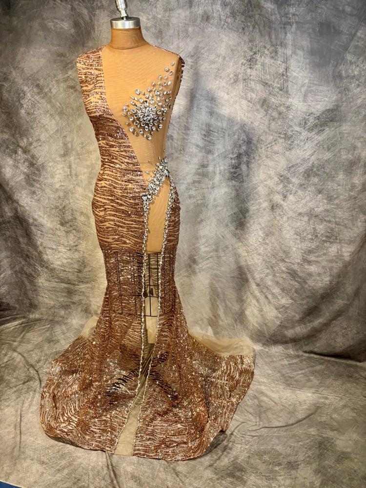 Image of Rose Gold Glitter Illusion Dress (size 6-8)
