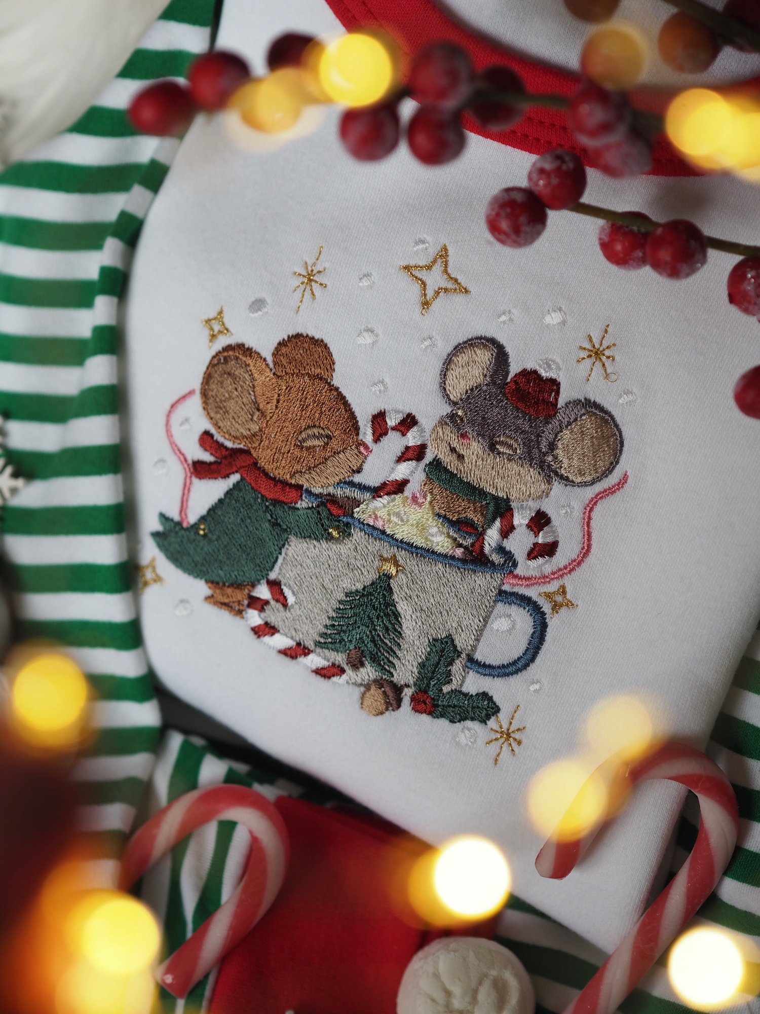 Image of A Mousey Little Christmas - Green Striped Pj's