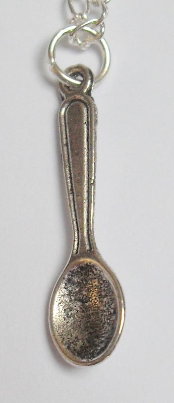 Image of Alice Wonderland Silver Mini Spoon Charm Necklace 