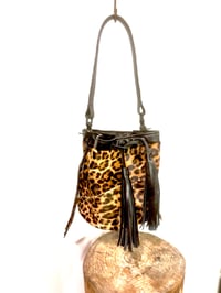 Image 5 of Leopard Leather Patchwork Pouch Carryall Bucket