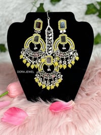 Image 4 of Mirror work earrings and tikka set