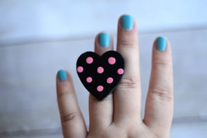 Image of Hand Painted Heart Ring - Pink Dots (one of a kind)