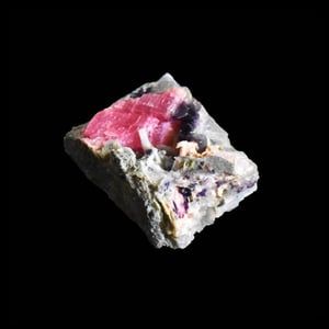 Image of Raw Pink Tourmaline & Violet Lepidolite Mineral with Golden Pyrite, Clear Quartz specimen