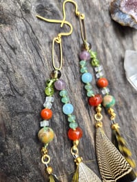 Image 5 of Knotted gemstone and feather earrings 02