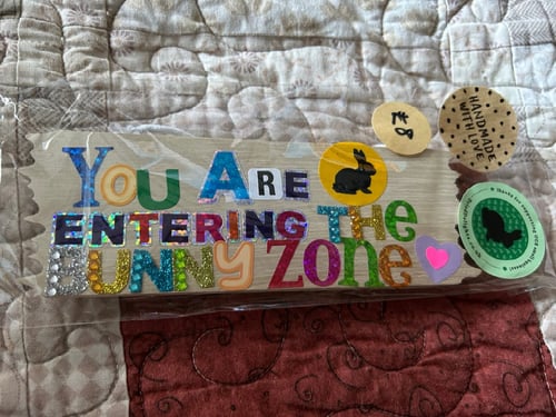 Image of Handmade hanging wooden name/slogan saying sign