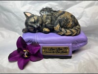 Image 3 of Custom Engraved Sleeping Cat Kitty On Pillow Urn Pet Memorial Portrait Angel Wings
