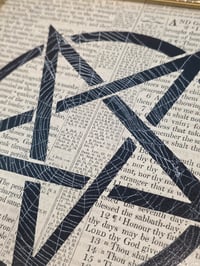 Image 2 of "Pentagram" 1800's bible page with preserved spider web - Black frame 1