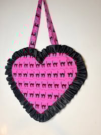 Image 1 of Mystic Cat Heart Bag – Pink & Black Satin Ruffle Limited Edition