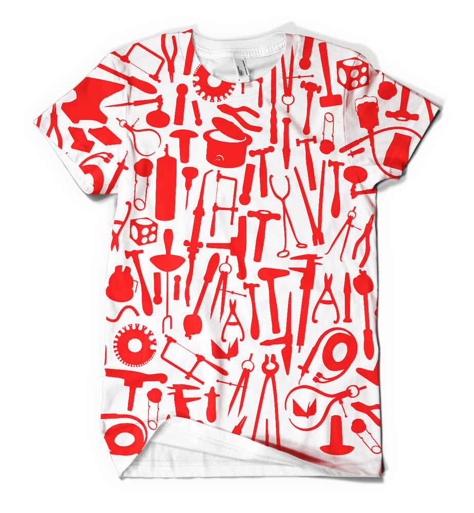 Image of Metals tools: red tools on white shirt