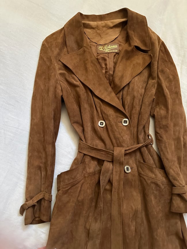 late 1960s softest suede belted trench coat jacket leather 