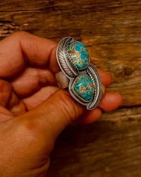 Image 4 of Pilot Mountain Turquoise Leaf Statement Ring Sterling Silver