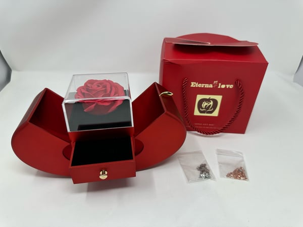 Image of Eternal Love Apple Gift Box Real Preserved Rose & Two Necklaces With "I Love You" 100 Languages 