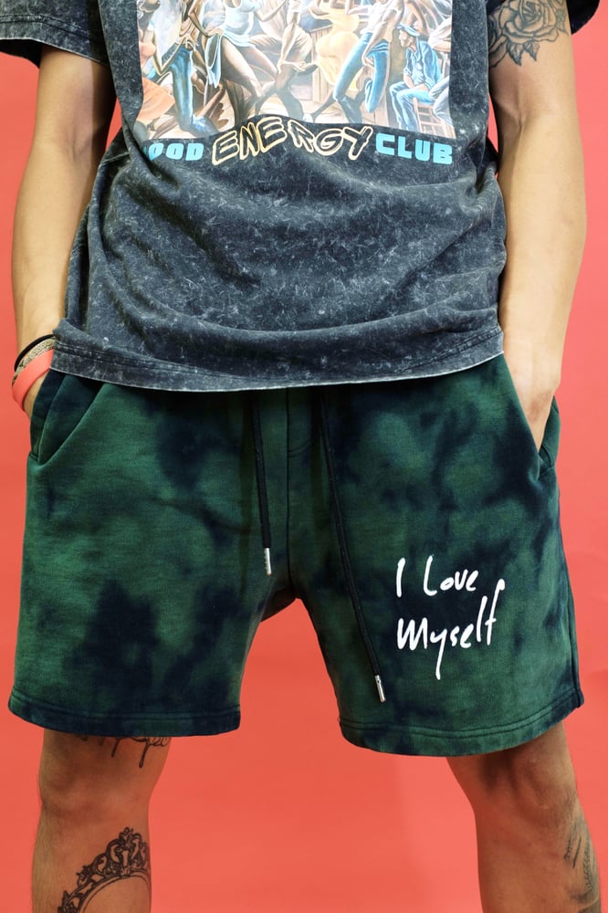 Image of Emerald Tie-Dye I Love Myself Shorts