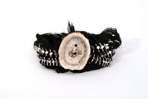 Image of Sari Silk Wrap Bracelet, Silver and Black