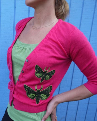 Image of Iron-on Cashmere Moths - Bright Green