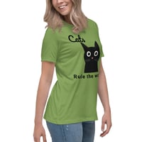 Image 9 of Women's Relaxed T-Shirt, Cats Rule the World T-Shirt | Cute Black Cat Funny Graphic Tee