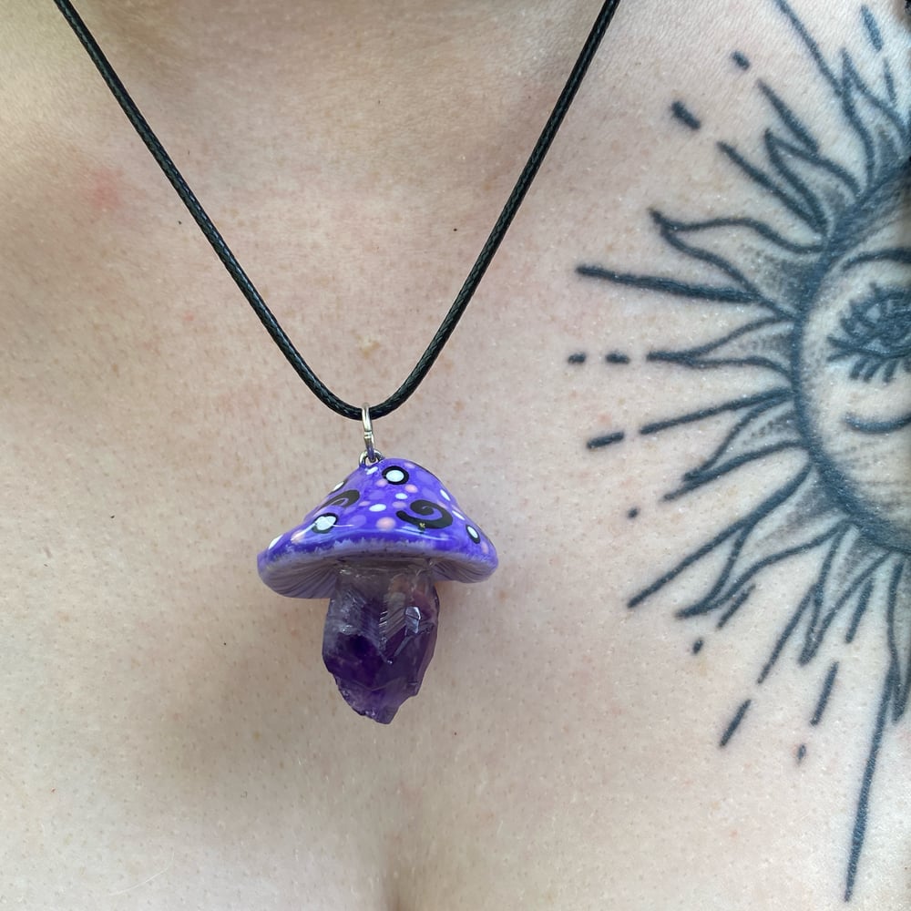 Image of deep purple mushroom necklace 