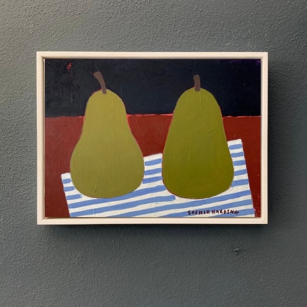 Image of Pears on a Striped Paper Bag