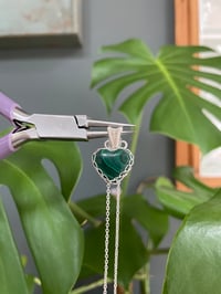 Image 3 of Silver. Malachite Teadrop Drop Crystal Necklace