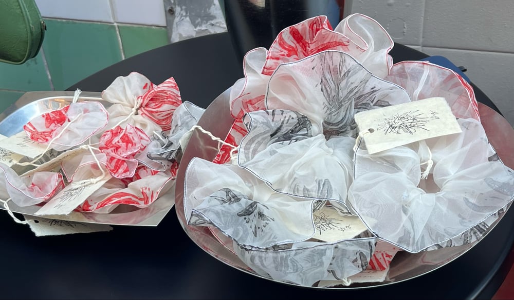 Image of 100% Silk Organza Lino Print Scrunchie - BLACK