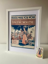 Image 3 of Snow White c1937, framed vintage sheet music of 'Whistle While You Work'