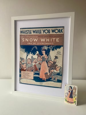Image of Snow White c1937, framed vintage sheet music of 'Whistle While You Work'
