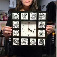 Image 1 of Blue/Black Linocut Skull clock