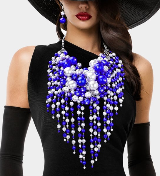 Image of Pearl Cluster Statement Necklace (Blue & White)