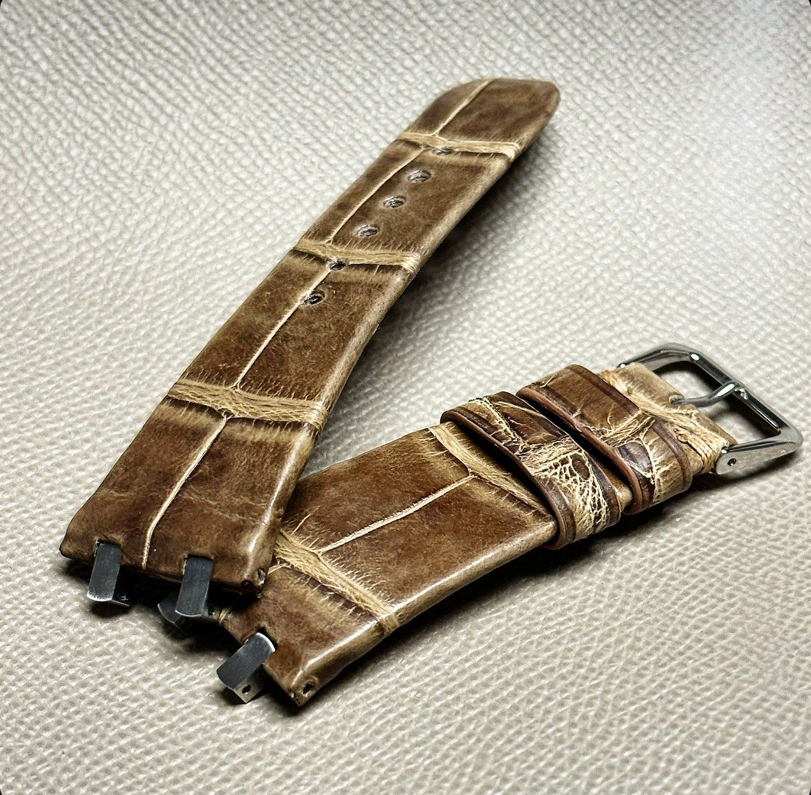 Image of Vintage Tobacco Alligator Hand-rolled AP Royal Oak Watch Strap