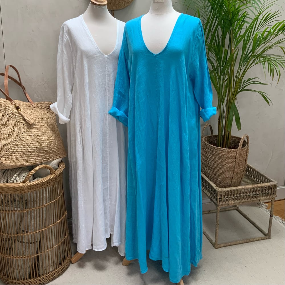 Image of Robe En Lin Alizé  Turquoise Longue