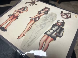 Image of Original 1950’s “Painless Nell” Bowen “Islander Pinup” Acetate Stencil & “PN” etching