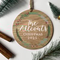 Personalised Oak Bauble – Family Surname Christmas 2025 Decoration