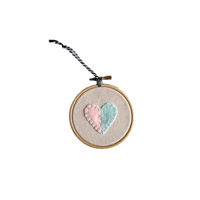 Image 1 of 3” pink and blue heart embroidery hoop