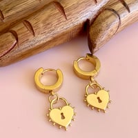 Image 3 of Lock Spot Huggie Hoops - Gold