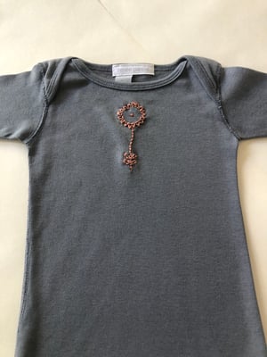 Image of blue grey hand embroidered baby t-shirt