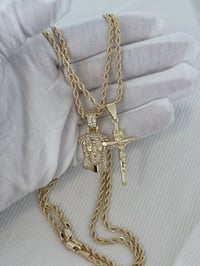 Image 11 of 14k EP Rope Chain Two Tone Layered Necklace & Pendant Set 3mm Double Rope Chain Set