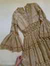 early 1970s Mexican pintucked fan sleeve cotton wedding maxi dress