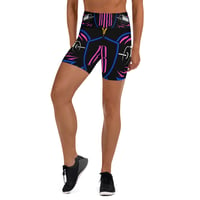 Image 1 of BOSSFITTED Black Neon Pink and Blue Yoga Shorts