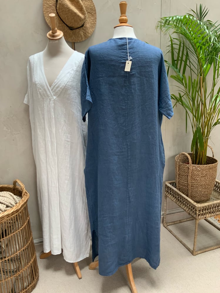 Image of Robe En Lin Diane Bleu Orage