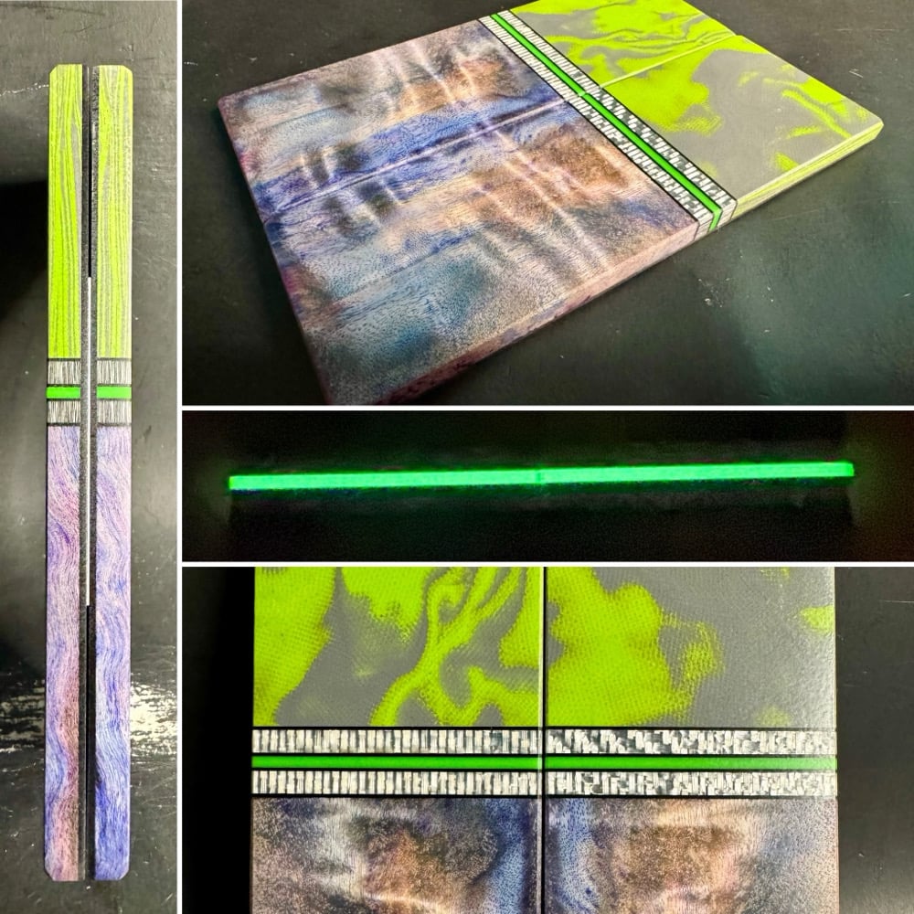 Image of Burl G10 & Curly Cottonwood GLOW Segmented Knife Scales