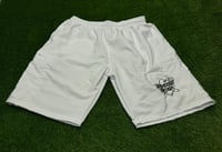 Image 1 of STRIKEOUT NATION WHITE SHORTS BLACK LOGO