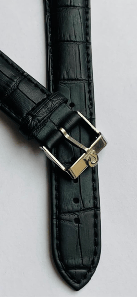 Image of 20mm CROC PADDED MENS LEATHER STRAP FOR OMEGA WATCH.BLACK.TOP QUALITY.HEAVY DUTY.VINTAGE BUCKLE