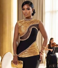 Image 2 of MELBA BLACK GOLD RHINESTONES MAXI BANDAGE DRESS